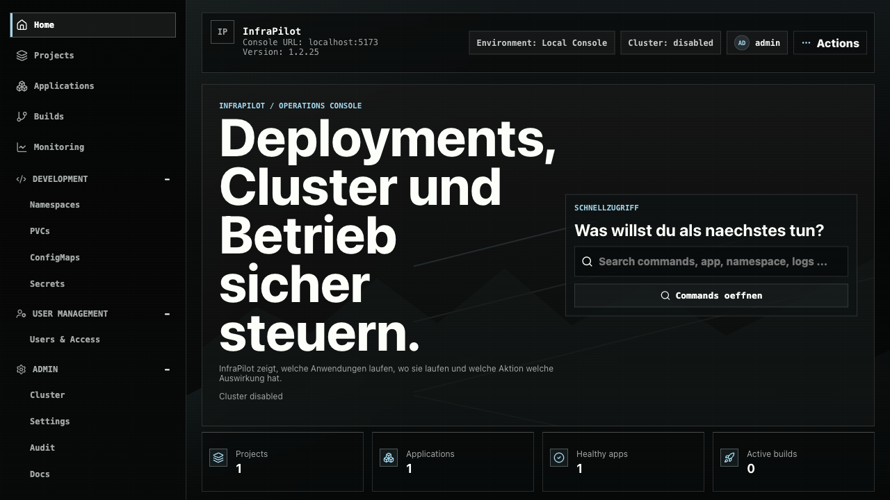 Operations home screenshot from the InfraPilot console